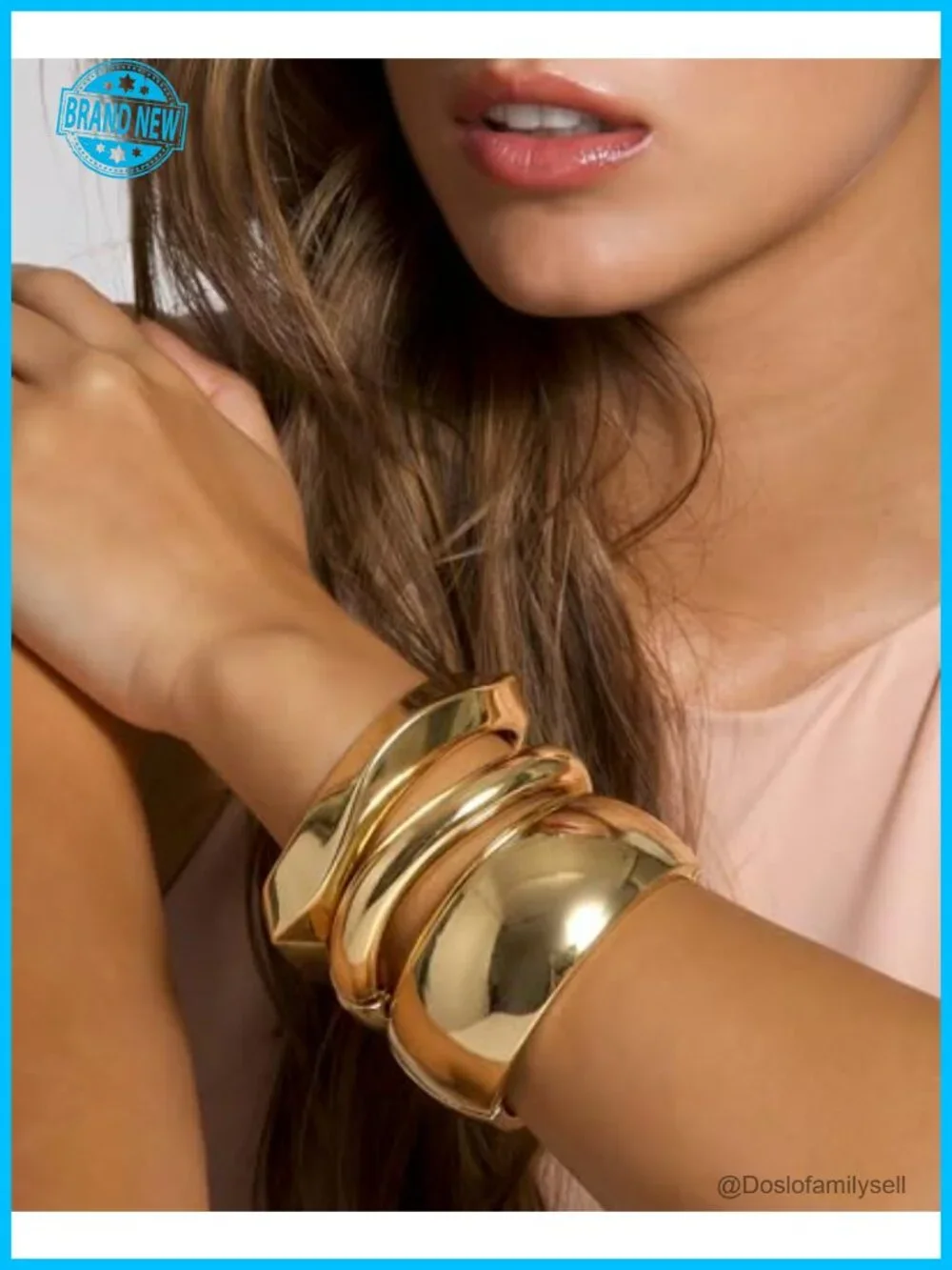 14K Gold Plated Chunky Bangle Bracelet Set - Stackable Geometric Cuff Bracelets